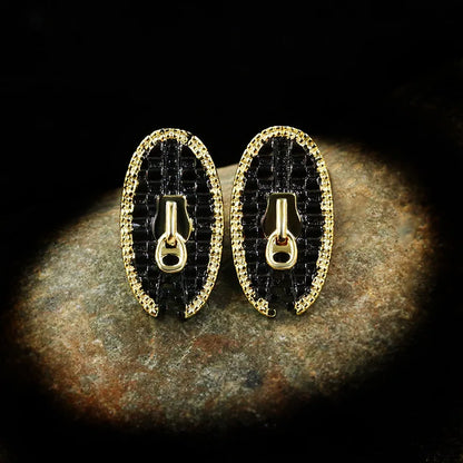 Earrings Oval Black & Gold Style Earrings Zipper Line Earrings