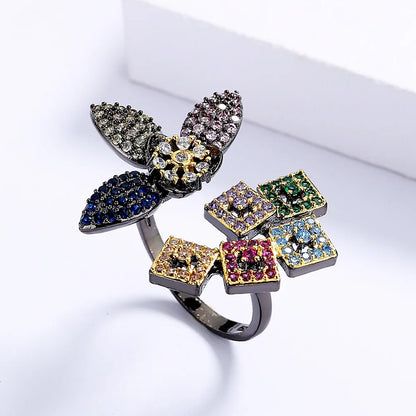 Petals Rings Zircon Opening Adjustment Flower Ring