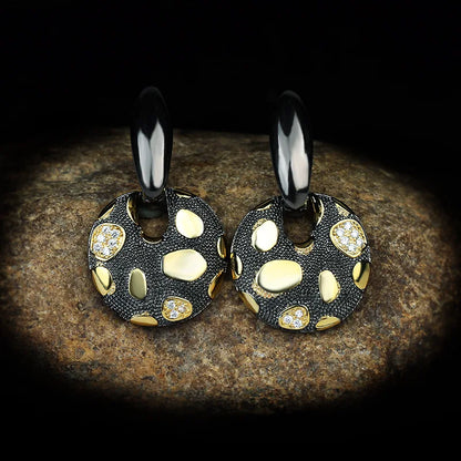 Earrings Disc Pendant Earrings Black & Gold Style Gold Earrings