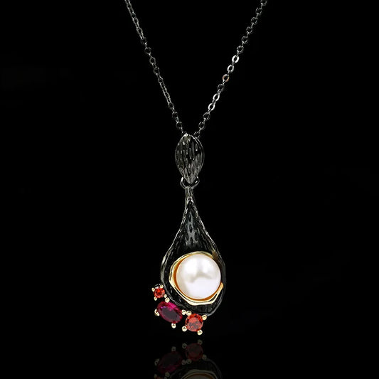 Gothic Black & Gold Style Freshwater Pearl Necklaces Short Necklace