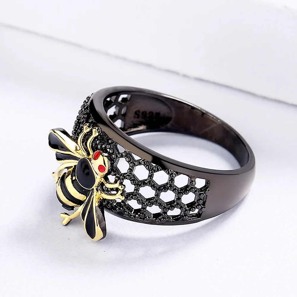 Little Bee Black & Gold Style Rings