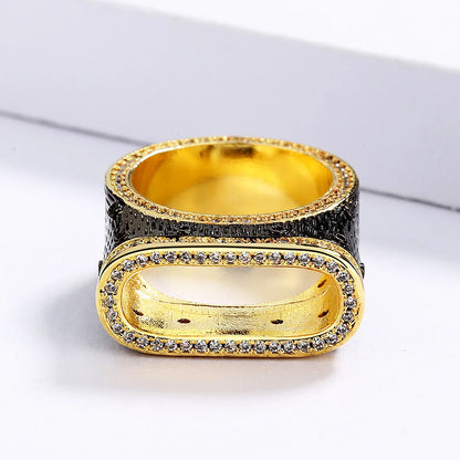 Atmosphere Rings Zircon Rings Tree Hole Geometric Black & Gold Style Double