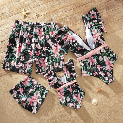 Family Matching! Floral Swimsuits & Swim Trunks