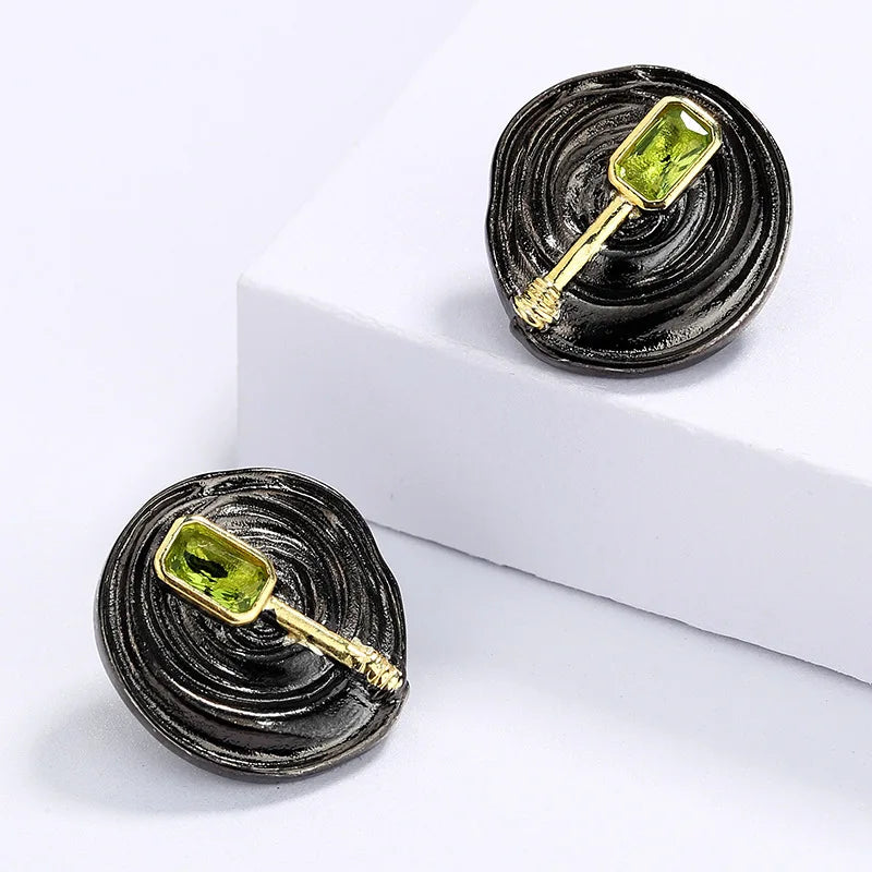 Green Zircon Disc Earrings