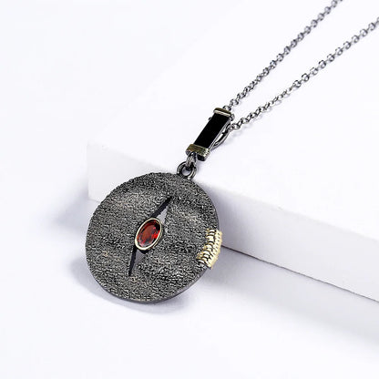 Black & Gold Style Necklace Disc Red Zircon Necklace