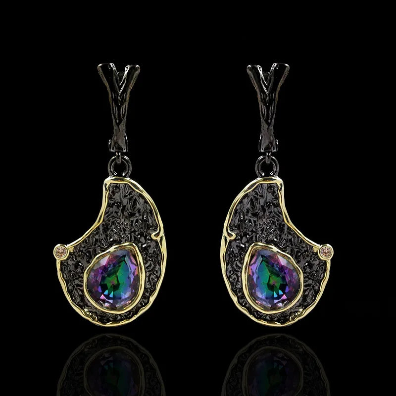 Geometric Oval Crystal Zircon Black & Gold Style Earrings