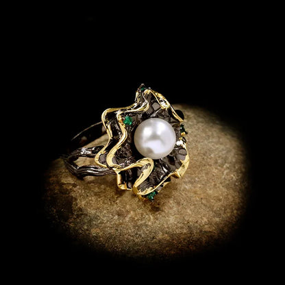 Natural Baroque Pearl Flower Rings