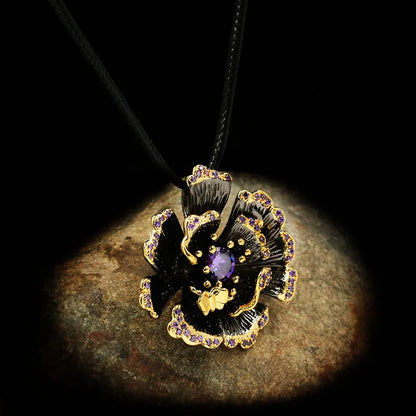 Flower Zircon Necklace Flower Black & Gold Style Chain