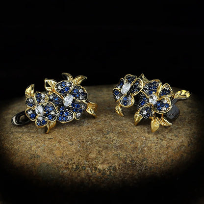 Micro Blue Zircon Flower Earrings