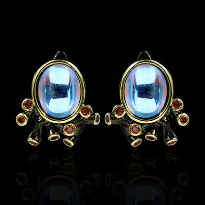 Vintage Earrings Blue Moonlight Zircon Earrings Black & Gold Style Crystal