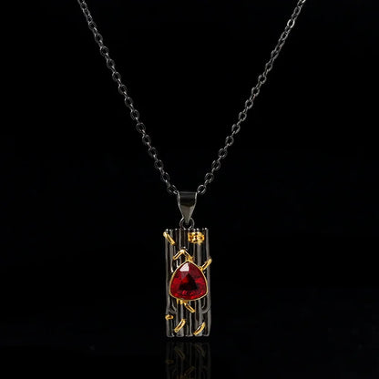 Vintage Red Zircon Geometric Black & Gold Style Necklace