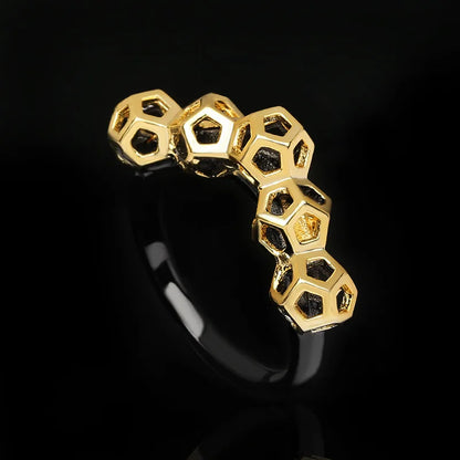 Black & Gold Style Rings Geometric Rings Honeycomb Rings