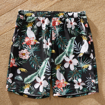 Family Matching! Tropical Flower One Piece Swimsuits & Trunks