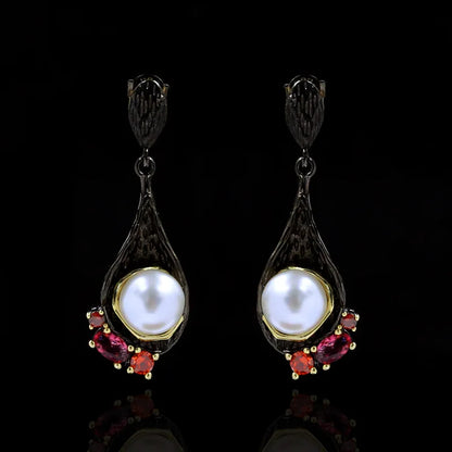 Wild Black & Gold Pearl Drop Earrings