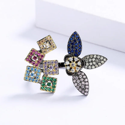 Petals Rings Zircon Opening Adjustment Flower Ring