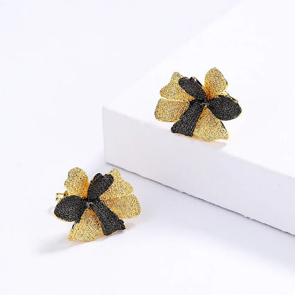 Black & Gold Style Flower Earrings