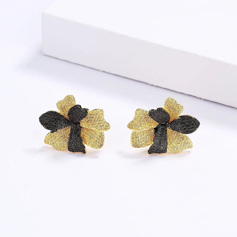 Black & Gold Style Flower Earrings