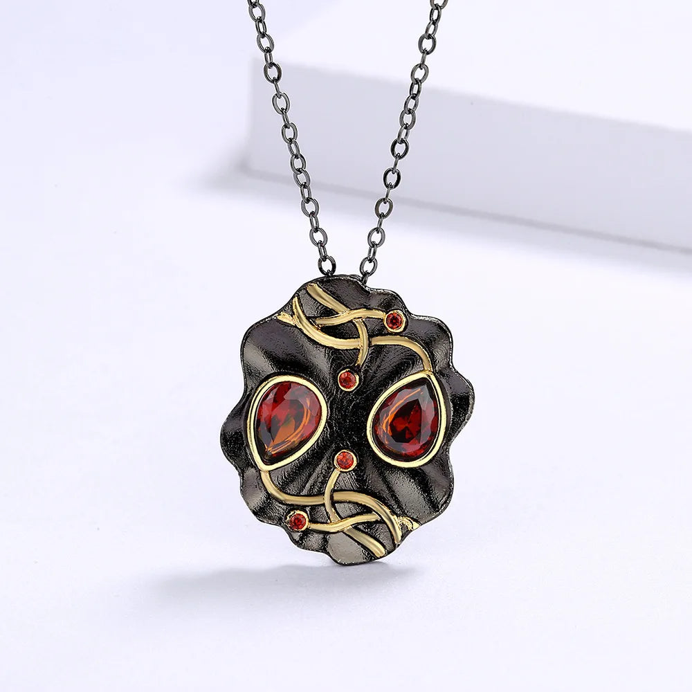 Black & Gold Style Necklaces Red Zircon Pendant Chain