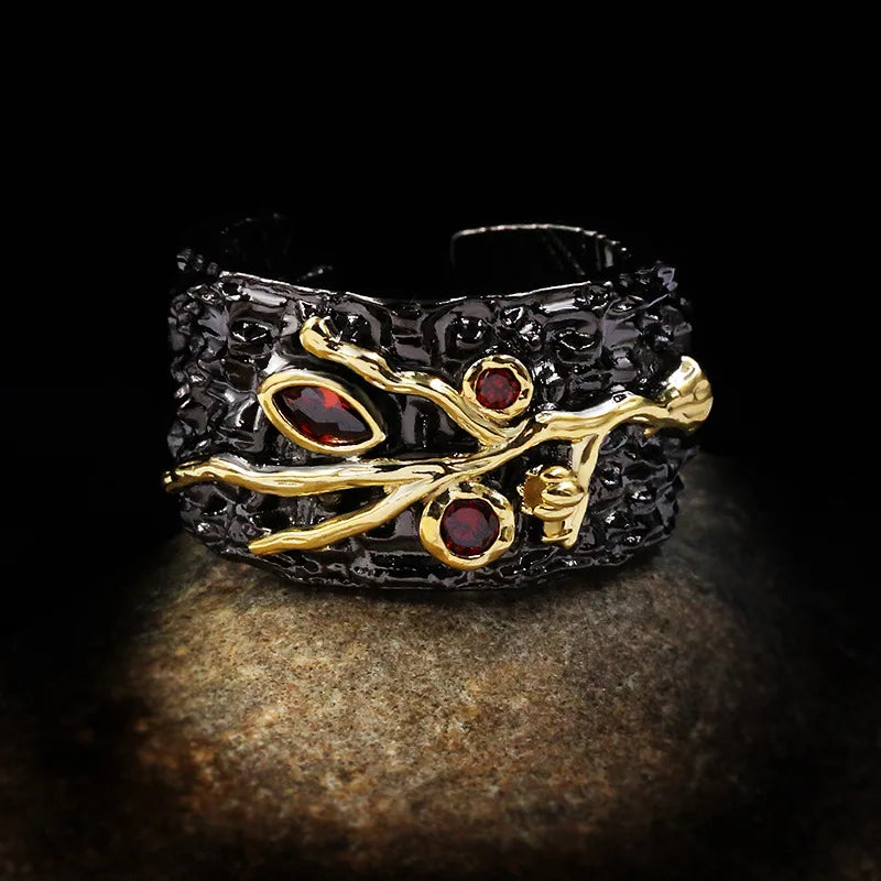 Medieval Ruby-Zircon Black & Gold Style Ring