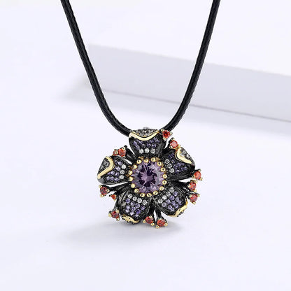 Purple Zircon Black & Gold Style Flower Necklaces