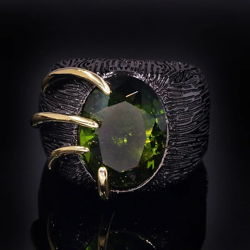 Jumbo Dragons Eye Black & Gold Style Emerald Zircon Ring