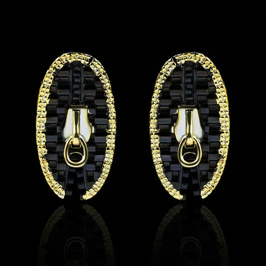 Earrings Oval Black & Gold Style Earrings Zipper Line Earrings