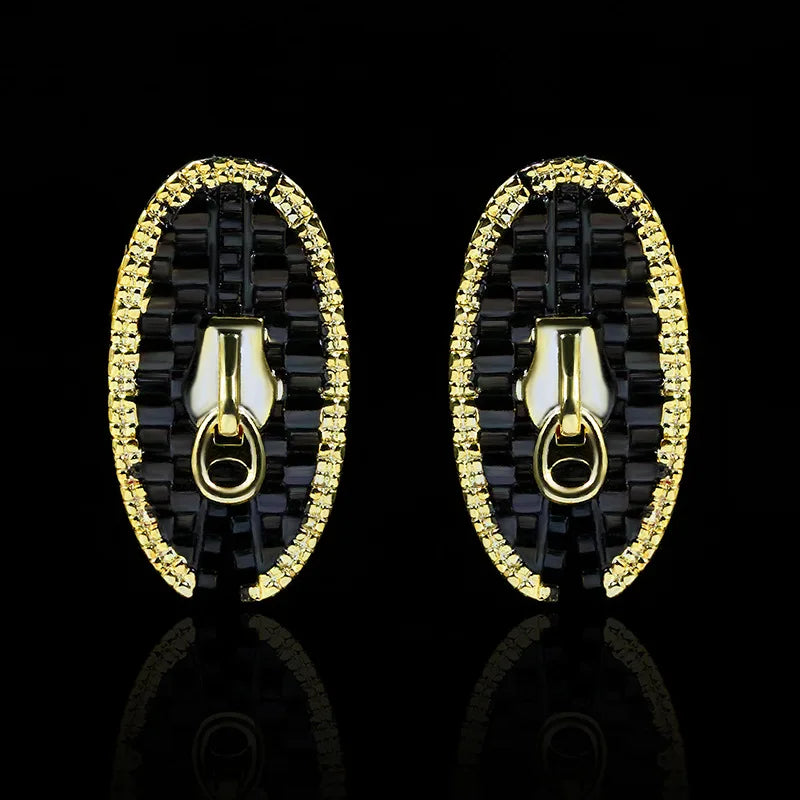 Earrings Oval Black & Gold Style Earrings Zipper Line Earrings