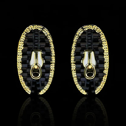 Earrings Oval Black & Gold Style Earrings Zipper Line Earrings