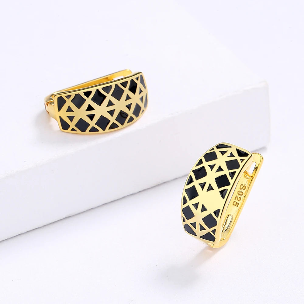 Classic Black & Gold Style Earrings Square Earrings Black Earrings