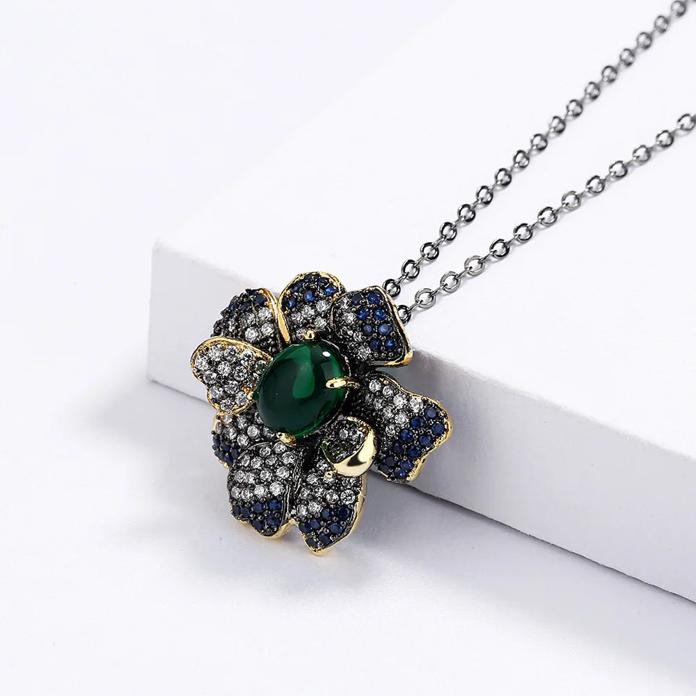 Flower Chain Green Translucent Zircon Pendant Chain