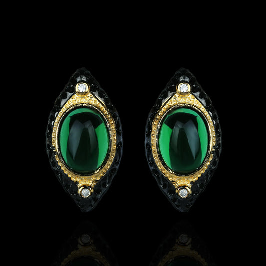 Earrings Micro-emerald Earrings Green Zircon Light Earrings Black & Gold Style