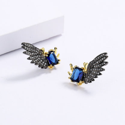 Exaggerated Blue Zircon Earrings Wing Shape Earrings Exquisite BridalEarrings