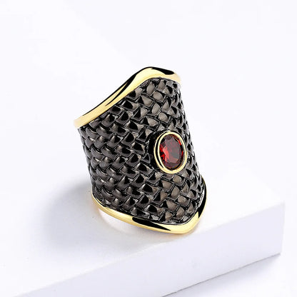 Black & Gold Style Rings Geometric Rings Red Zircon Ring