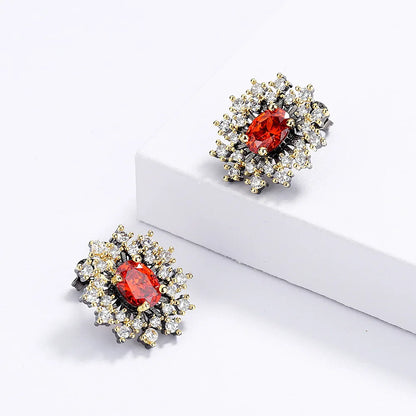 Earrings Red Zircon Earrings Flower Earrings