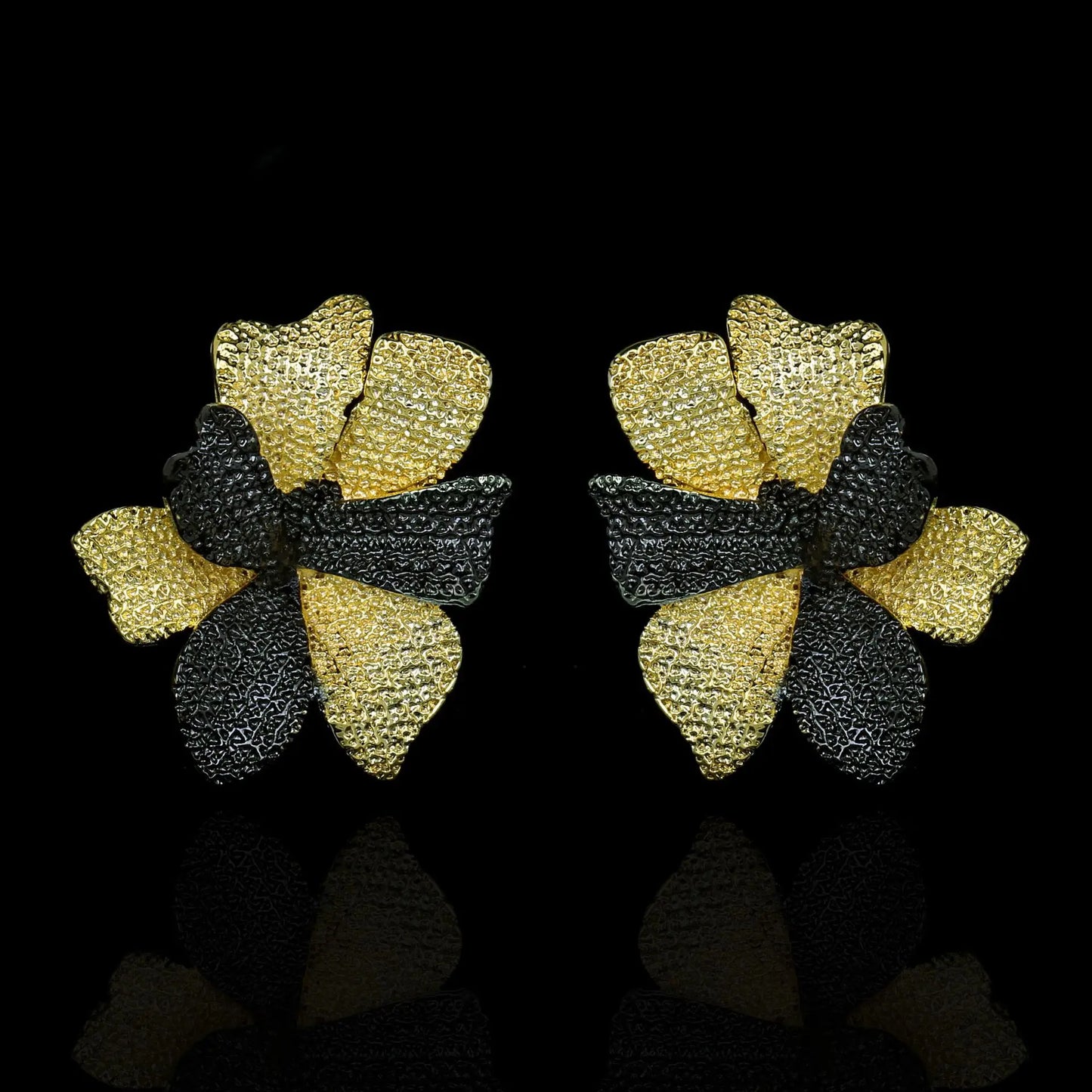 Black & Gold Style Flower Earrings