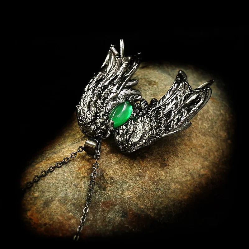 Feathered Wings Necklace with Green Zircon Stone