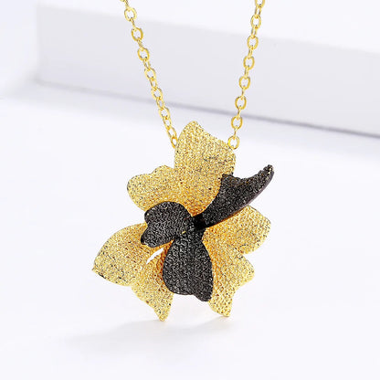 Black & Gold Style Two-Flower Pendant Ins Wind Necklace Chain