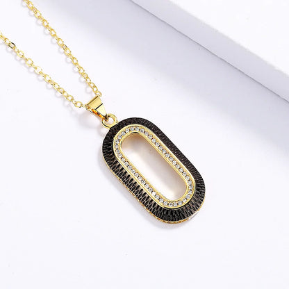 Necklace Oval Geometric Pendant Zircon Necklace Black & Gold Style Chain