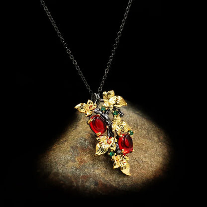 Necklaces Winding Branches Ruby-Zircon Flower Chain All-match Chain