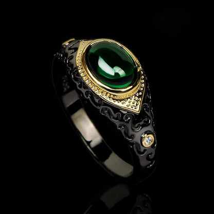 Micro- Zircon Rings Black & Gold Style Green Zircon Rings