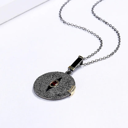 Black & Gold Style Necklace Disc Red Zircon Necklace