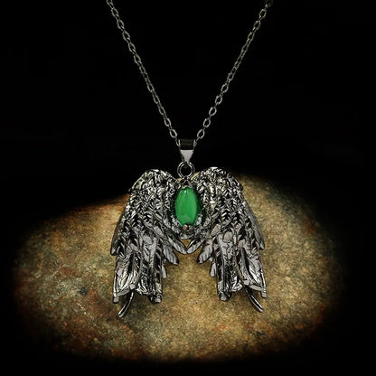 Feathered Wings Necklace with Green Zircon Stone