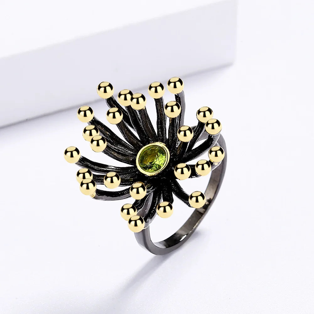 Geometric Three-dimensional Flower Heart Rings Black & Gold Style - Rings