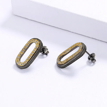 Earrings Oval Geometric Black Stud Black & Gold Style Earrings