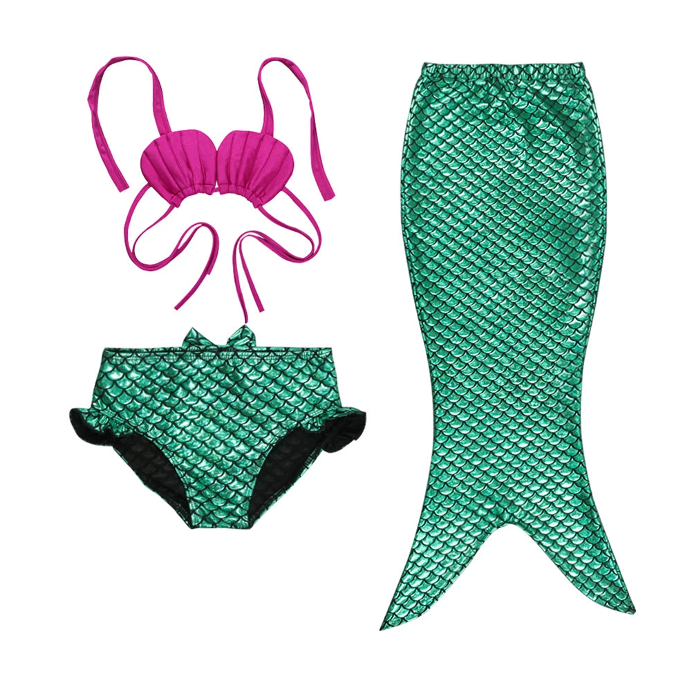 3Pcs Set New Kids Girls Mermaid Tail Swimmable Bikini Set Swimwear Swim Costume