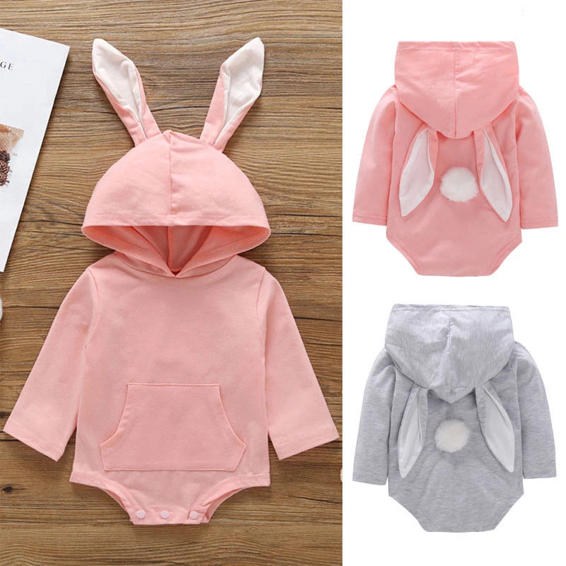 Girl's & Boy's Hooded Easter Bunny Ears Rompers