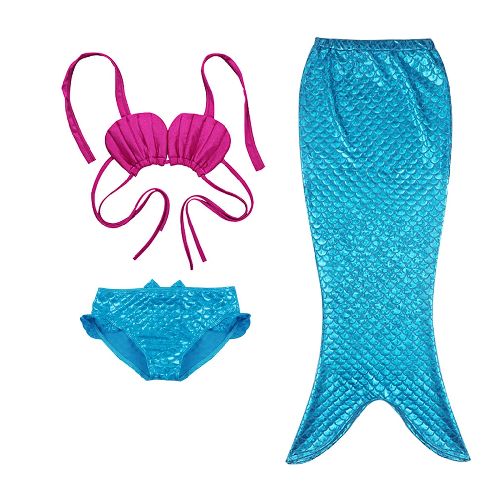 3Pcs Set New Kids Girls Mermaid Tail Swimmable Bikini Set Swimwear Swim Costume