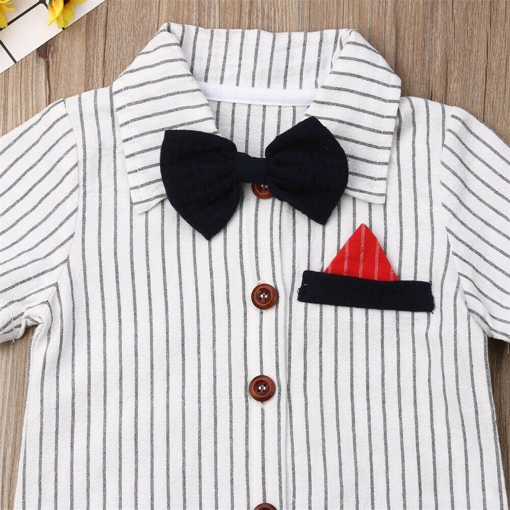 Boy's Faux Tuxedo Striped Jumpsuits