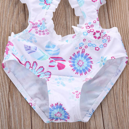 Floral Baby Girls Swimwear Split Ruffled Tankini Swimsuit Bathing Suit Costume