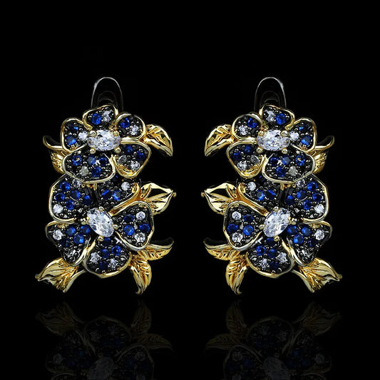 Micro Blue Zircon Flower Earrings